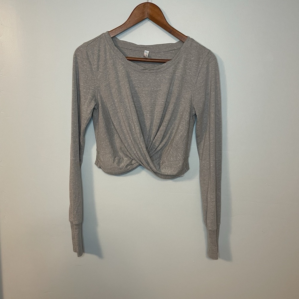 FREE PEOPLE FP MOVEMENT Stone Beige Twist Front Long Sleeve Shirt Size XS